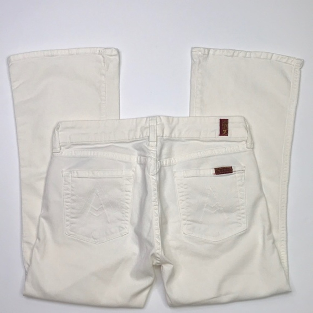 7 FOR ALL MANKIND  A Pocket Off White Crop Flare Jean Capri Sz 26